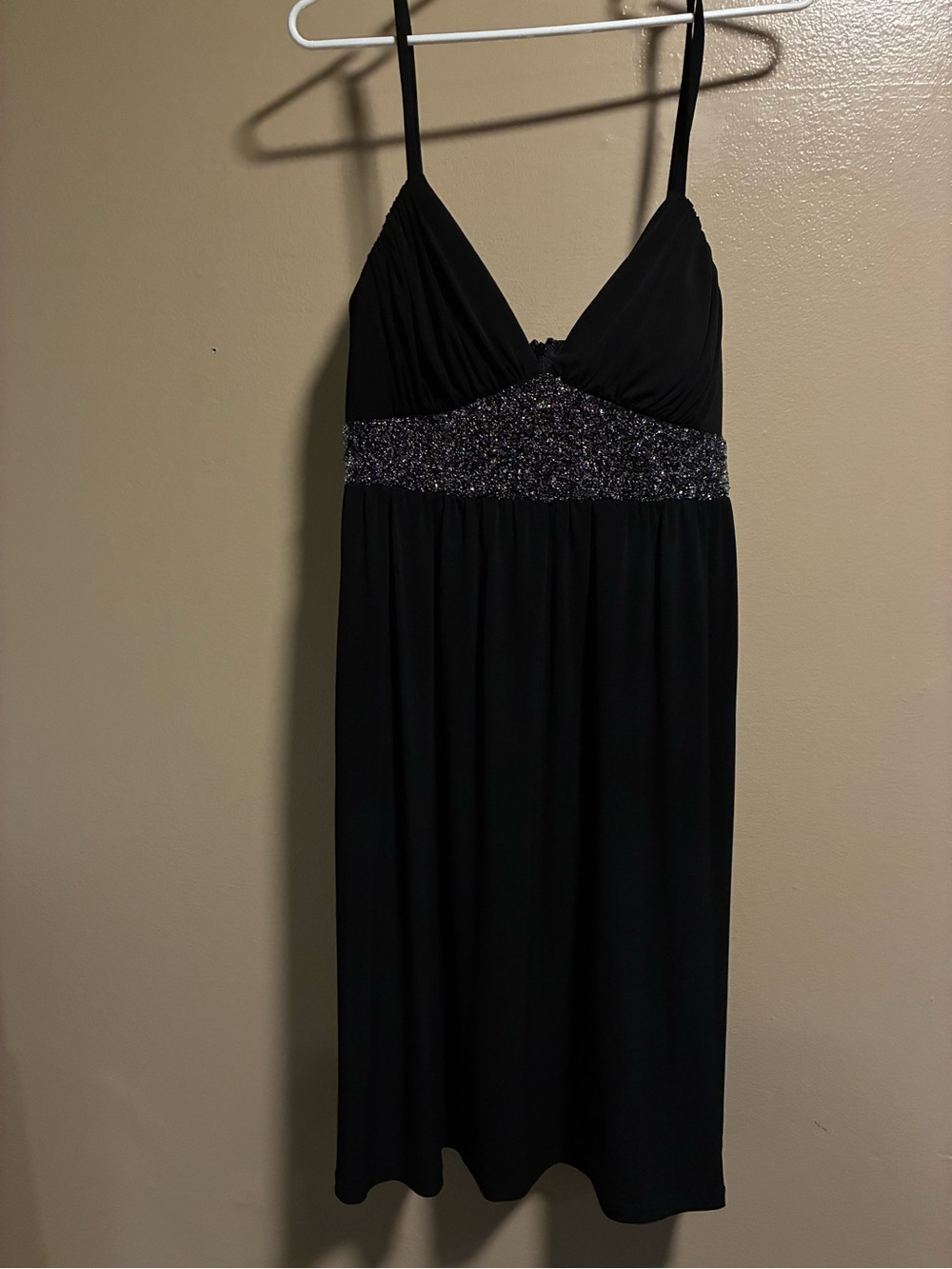 AGB Black Spaghetti Strap Mini Dress with Sparkle Waistband